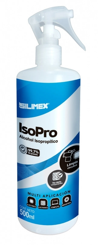 Alcohol Isopropílico SILIMEX de 500 ml con Mini Trigger Precision Spray para Limpieza de Componentes Electrónicos