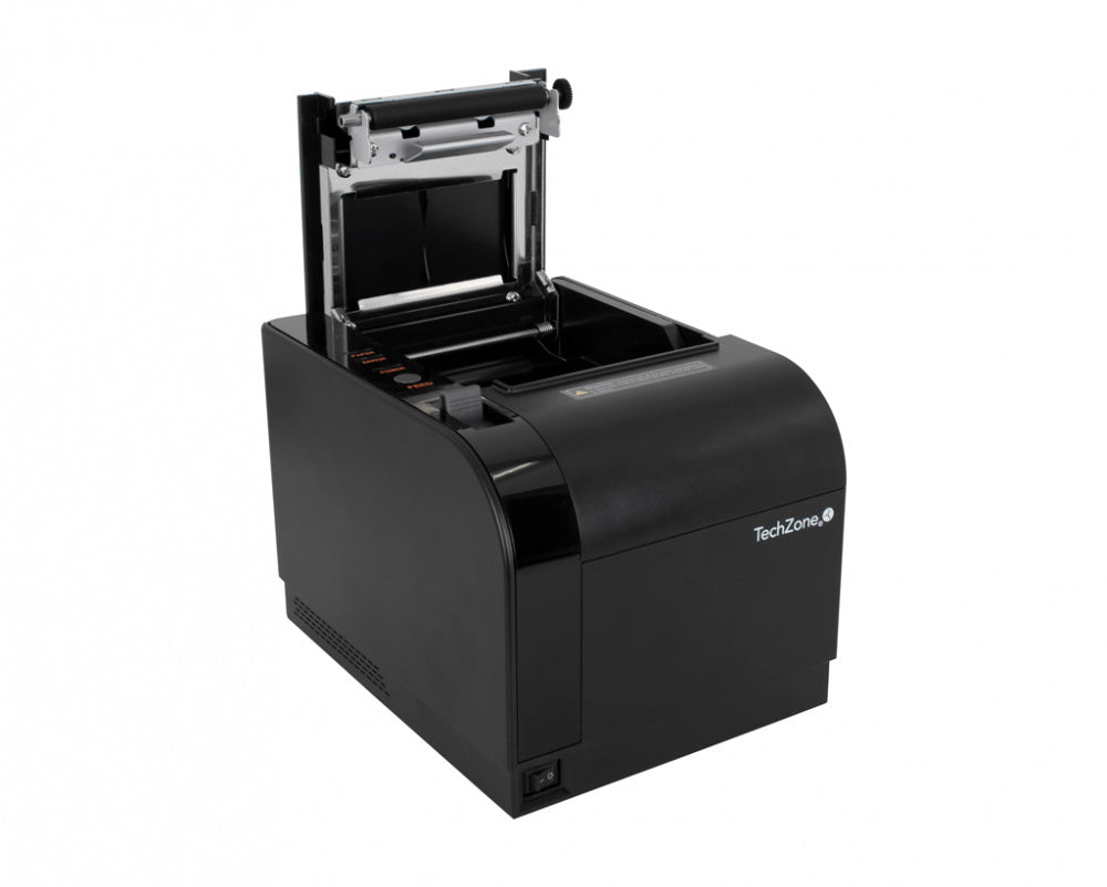 Impresora termica TechZone TZBE301 de 80mm, vel de 300mm/s, 576 DPI´s, USB-SERIAL-RJ45-RJ11, cortador automatico, 1 año de garantía