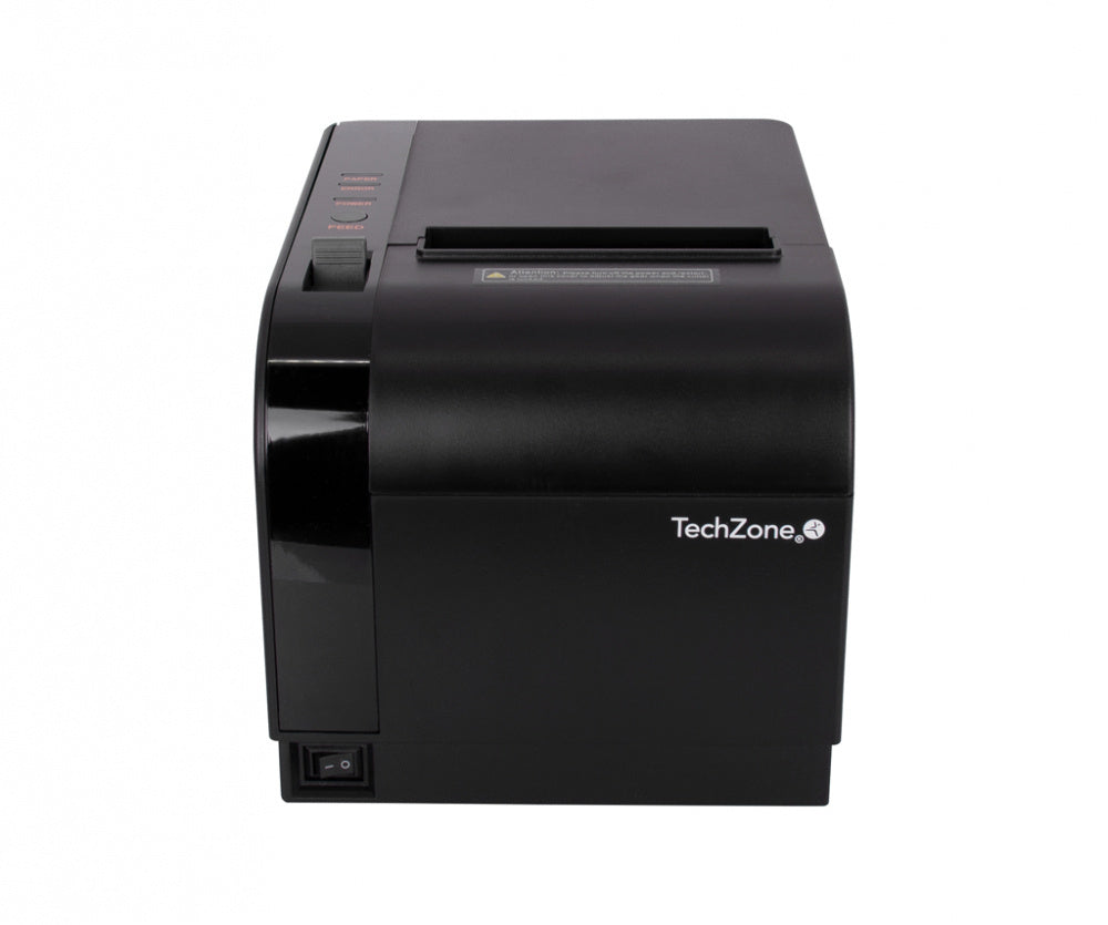 Impresora termica TechZone TZBE301 de 80mm, vel de 300mm/s, 576 DPI´s, USB-SERIAL-RJ45-RJ11, cortador automatico, 1 año de garantía