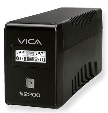 No break con regulador integrado marca VICA modelo S 2200 2200VA/1200W Entrada Voltaje 127 VCA 60 Hz, Consumo de energía 20 A.