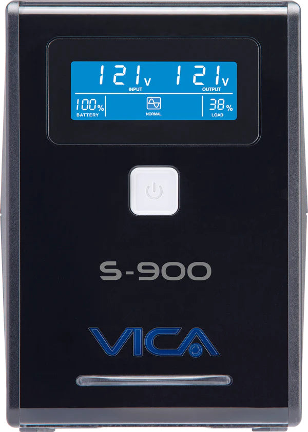 No break interactivo S900, 900VA/550W, entrada 127 VCA 60 Hz, salida 120 VCA, 4 tomas reguladas/4 reguladas y respaldadas, RJ11, pantalla LCD
