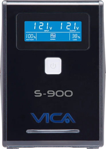 No break interactivo S900, 900VA/550W, entrada 127 VCA 60 Hz, salida 120 VCA, 4 tomas reguladas/4 reguladas y respaldadas, RJ11, pantalla LCD