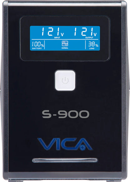 No break interactivo S900, 900VA/550W, entrada 127 VCA 60 Hz, salida 120 VCA, 4 tomas reguladas/4 reguladas y respaldadas, RJ11, pantalla LCD