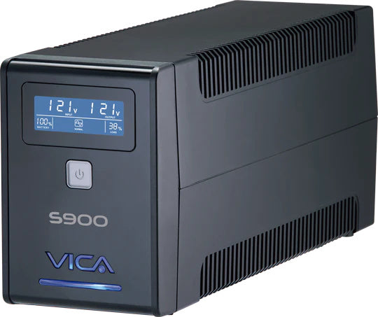No break interactivo S900, 900VA/550W, entrada 127 VCA 60 Hz, salida 120 VCA, 4 tomas reguladas/4 reguladas y respaldadas, RJ11, pantalla LCD