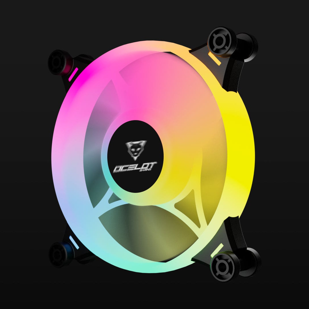 Ventilador de Chasis Ocelot Gaming OF-3 (120mm) - Iluminación ARGB, Flujo de Aire de 38.5 CFM, 1200 RPM, Conector de 4 Pines y Operación Silenciosa (Color Negro)