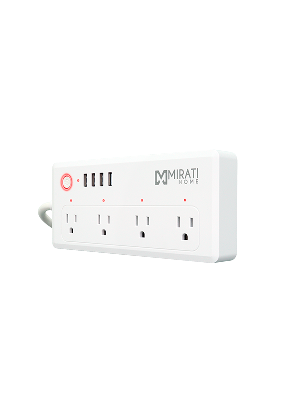 Multicontacto Inteligente MIRATI con 4 Contactos, 4 USB, WiFi 2.4 GHz y 1800W Color Blanco
