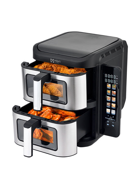 Freidora de Aire Doble MIRATI 11 Litros con 2 Canastas, Ventana Visible, Panel a Color y 1800W
