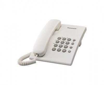 Teléfono Analógico Panasonic Blanco con Control de Volumen, Ajuste de Tono, Flash y Redial para Pared o Escritorio