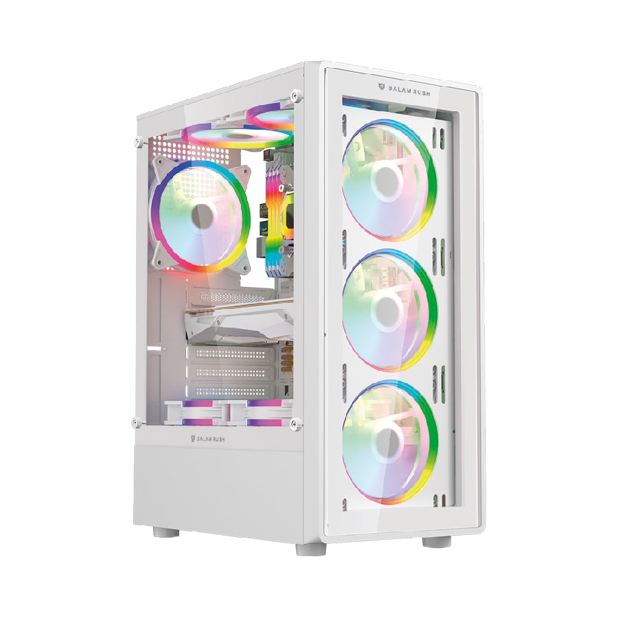 Gabinete Balam Rush Crystal Gm590cw – Media Torre, Cristal Templado Panorámico, Atx/m-atx, Usb-c, Blanco (White Edition)