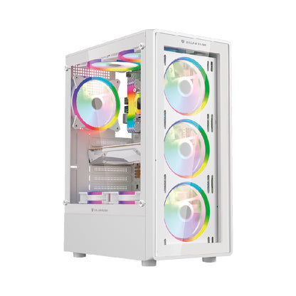 Gabinete Balam Rush Crystal Gm590cw – Media Torre, Cristal Templado Panorámico, Atx/m-atx, Usb-c, Blanco (White Edition)