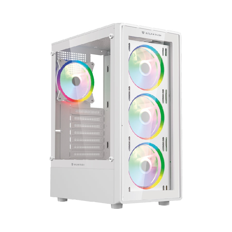 Gabinete Balam Rush Crystal Gm590cw – Media Torre, Cristal Templado Panorámico, Atx/m-atx, Usb-c, Blanco (White Edition)