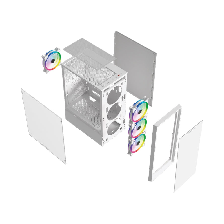 Gabinete Balam Rush Crystal Gm590cw – Media Torre, Cristal Templado Panorámico, Atx/m-atx, Usb-c, Blanco (White Edition)