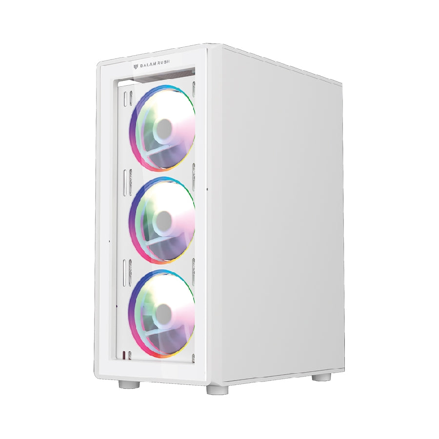 Gabinete Balam Rush Crystal Gm590cw – Media Torre, Cristal Templado Panorámico, Atx/m-atx, Usb-c, Blanco (White Edition)
