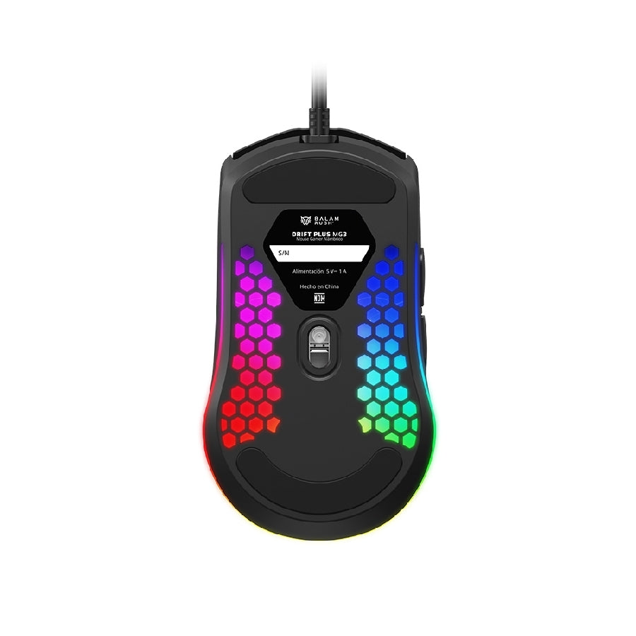 Mouse Gamer Balam Rush Drift Plus MG3 (BR-943512) - Diseño Ergonómico Alámbrico, Iluminación RGB Dinámica, 6 Botones y 7200 DPI Ajustables (Color Negro)