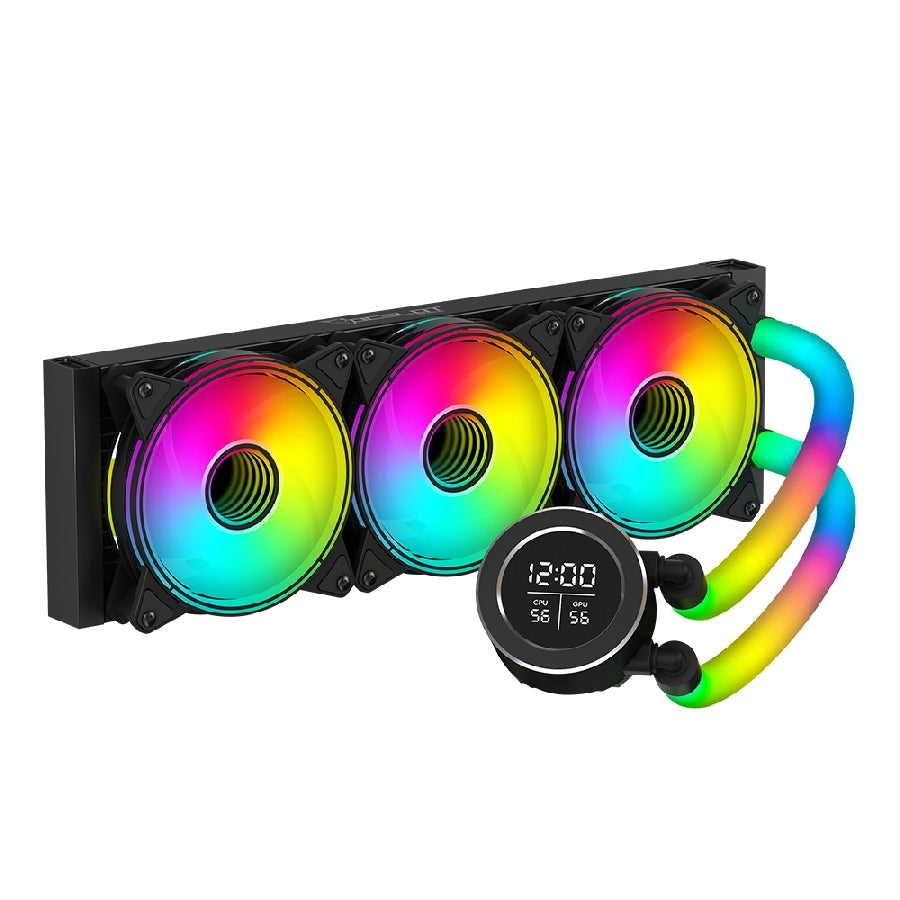 Enfriamiento Líquido ARGB Ocelot Gaming Polar Wave 360 Black - Radiador de 360mm, Alto Flujo de 70 CFM, 1800 RPM y Compatibilidad Intel/AMD (Color Negro)