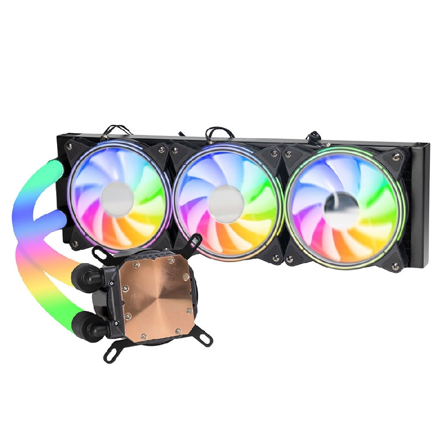 Enfriamiento Líquido ARGB Ocelot Gaming Polar Wave 360 Black - Radiador de 360mm, Alto Flujo de 70 CFM, 1800 RPM y Compatibilidad Intel/AMD (Color Negro)