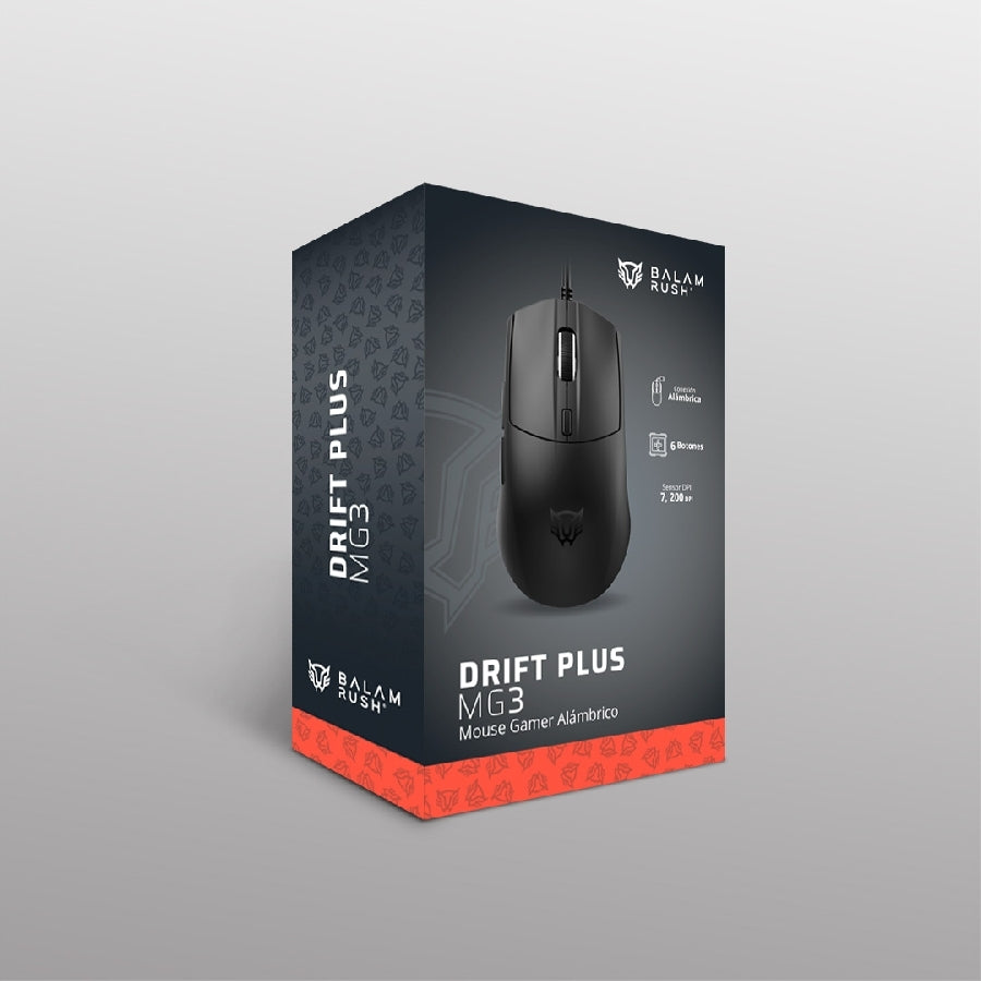 Mouse Gamer Balam Rush Drift Plus MG3 (BR-943512) - Diseño Ergonómico Alámbrico, Iluminación RGB Dinámica, 6 Botones y 7200 DPI Ajustables (Color Negro)